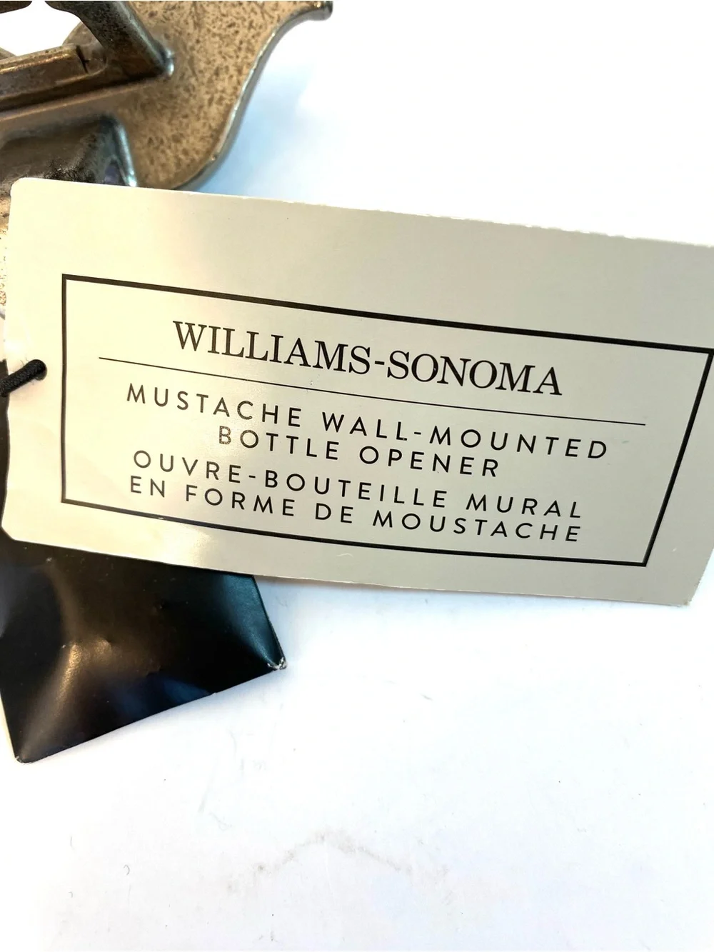 WILLIAMS SONOMA Wall Mounted Heavy Metal Mustache Shaped Bottle Opener - NWT
